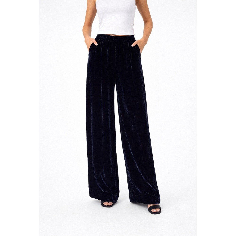 Grizas Navy Blue Silk Blend Velvet Wide Leg Cropped Pants Womens Medium NWT